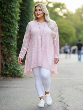 Catalog Classics Pastel Ballerina Pink Crochet Lace Bohemian Patchwork Tunic Top